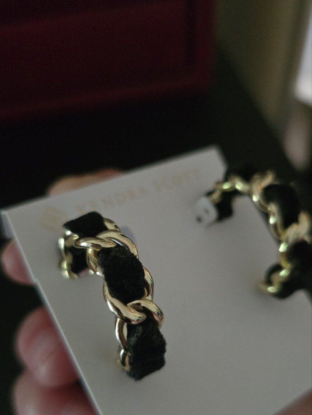 Kendra Scott Black and Gold Twisted Hoop Earrings - Picture 3 of 3